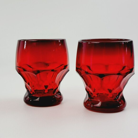 Vintage Cambridge Georgian Ruby Red Flat Tumbler Glasses 8fl.oz Honeycomb Retro - Picture 2 of 10